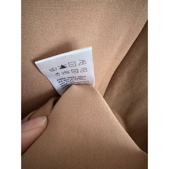 NEW Revolve About Us Camel Brown Asymmetrical Midi Bodycon Slit Dress Size XS - Picture 10 of 12